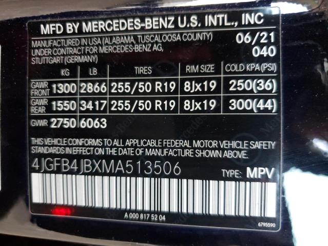 4JGFB4JBXMA513506 - 2021 MERCEDES-BENZ GLE 350 BLACK photo 13