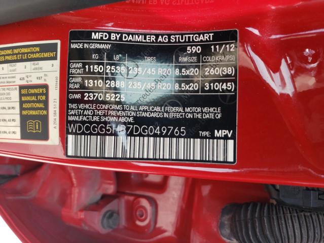 WDCGG5HB7DG049765 - 2013 MERCEDES-BENZ GLK 350 წითელი ფოტო 12