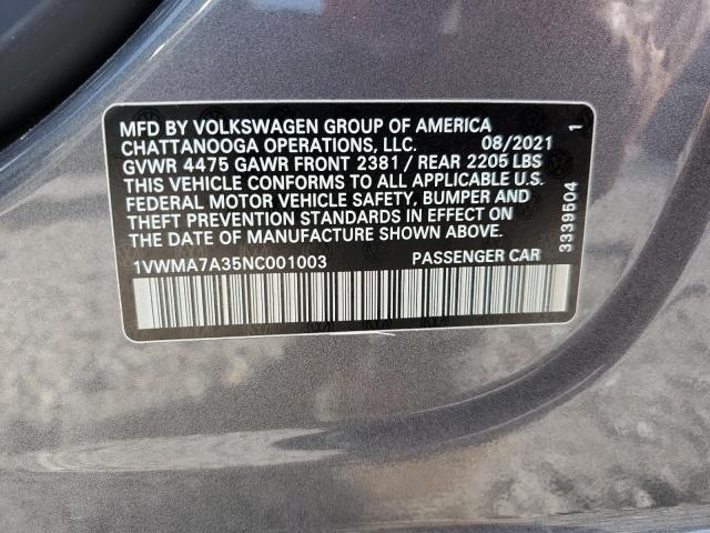 1VWMA7A35NC001003 - 2022 VOLKSWAGEN PASSAT R-LINE Boz foto 13