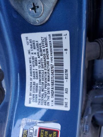 1HGFA16837L043767 - 2007 HONDA CIVIC EX BLUE photo 12