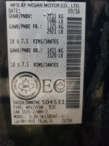 5N1DL0MM2HC504531 - 2017 INFINITI QX60 BLACK photo 13