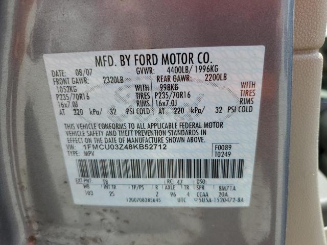 1FMCU03Z48KB52712 - 2008 FORD ESCAPE XLT GRAY photo 13