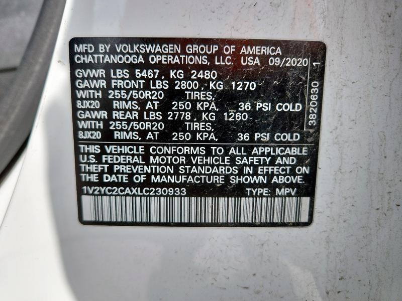 1V2YC2CAXLC230933 - 2020 VOLKSWAGEN ATLAS CROS SE WHITE photo 13