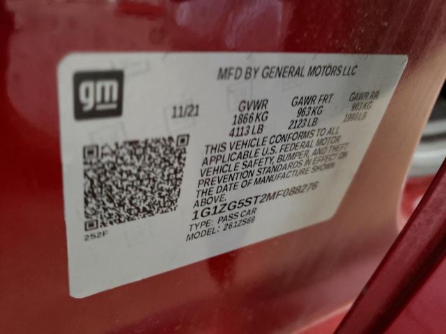 1G1ZG5ST2MF088276 - 2021 CHEVROLET MALIBU RS 红色 照片 12