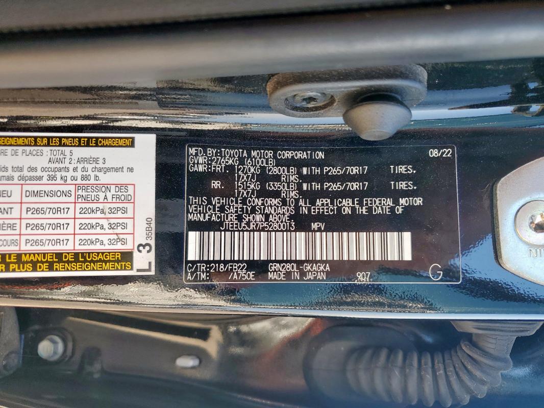 JTEEU5JR7P5280013 - 2023 TOYOTA 4RUNNER SR5 BLACK photo 13