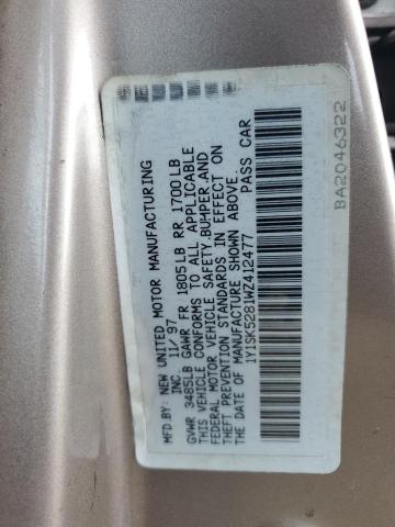 1Y1SK5281WZ412477 - 1998 CHEVROLET GEO PRIZM BASE TAN photo 12