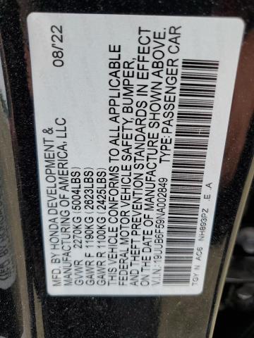 19UUB6F59NA002849 - 2022 ACURA TLX TECH A BLACK photo 12