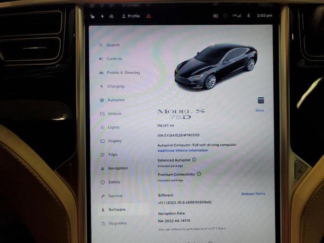 5YJSA1E26HF180555 - 2017 TESLA MODEL S Schwarz Foto 9