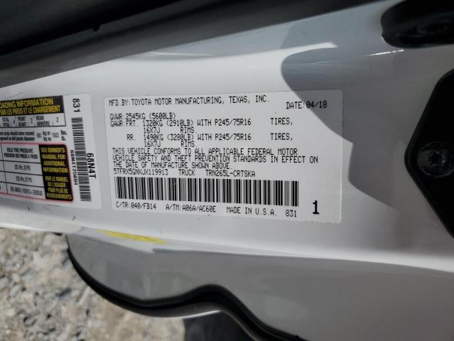 5TFRX5GNXJX119913 - 2018 TOYOTA TACOMA ACCESS CAB თეთრი ფოტო 12