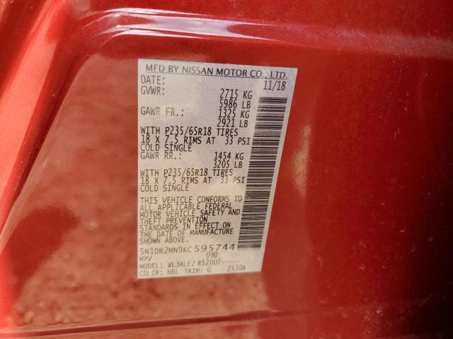 5N1DR2MN9KC595744 - 2019 NISSAN PATHFINDER S MAROON photo 13