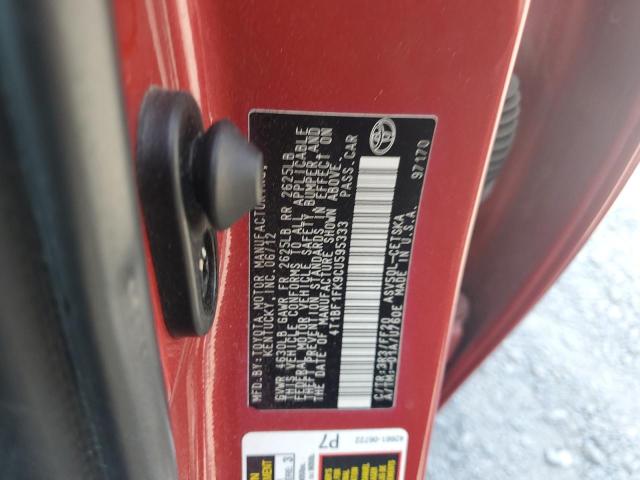 4T1BF1FK9CU595333 - 2012 TOYOTA CAMRY BASE RED photo 12