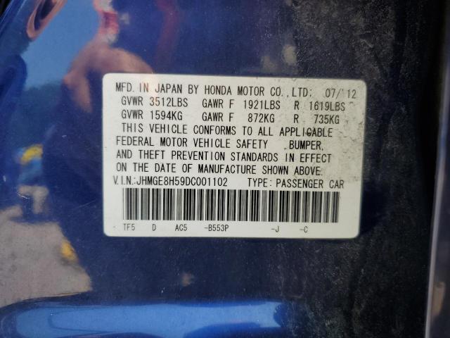 JHMGE8H59DC001102 - 2013 HONDA FIT SPORT ლურჯი ფოტო 12