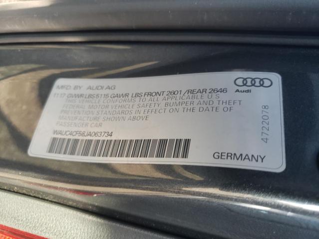 WAUC4CF58JA063734 - 2018 AUDI S5 PRESTIGE CHARCOAL photo 12