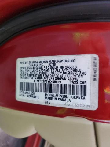 2T1FF22P7YC405899 - 2000 TOYOTA CAMRY SOLA SE RED photo 12