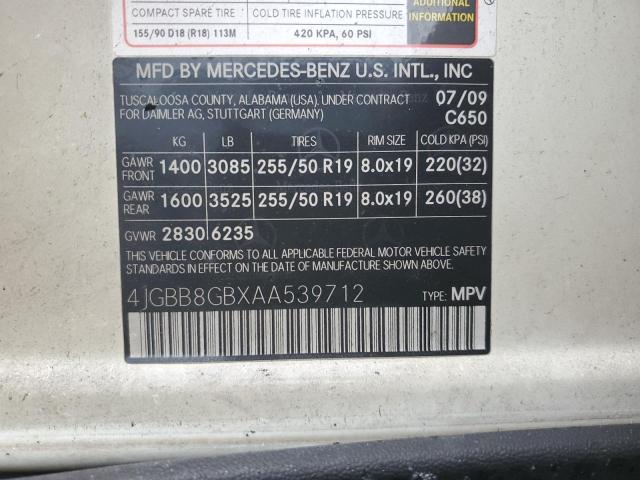 4JGBB8GBXAA539712 - 2010 MERCEDES-BENZ ML 350 4MATIC WHITE photo 13