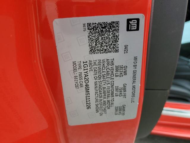 1G1YA2D46M5111226 - 2021 CHEVROLET CORVETTE STINGRAY 1LT RED photo 12