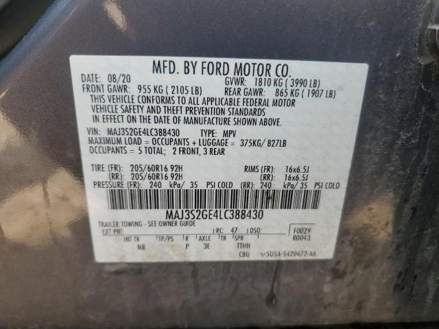 MAJ3S2GE4LC388430 - 2020 FORD ECOSPORT SE ნაცრისფერი ფოტო 13