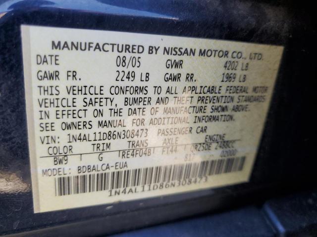 1N4AL11D86N308473 - 2006 NISSAN ALTIMA S BLUE photo 12