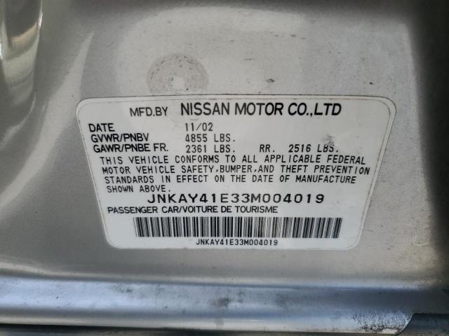 JNKAY41E33M004019 - 2003 INFINITI M45 SILVER photo 12