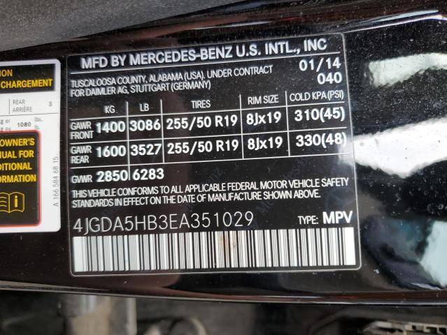 4JGDA5HB3EA351029 - 2014 MERCEDES-BENZ ML 350 4MATIC BLACK photo 13