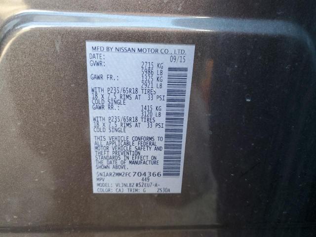 5N1AR2MM2FC704366 - 2015 NISSAN PATHFINDER S GRAY photo 12