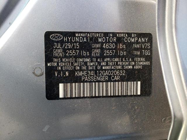 KMHE34L12GA020632 - 2016 HYUNDAI SONATA HYBRID SILVER photo 12