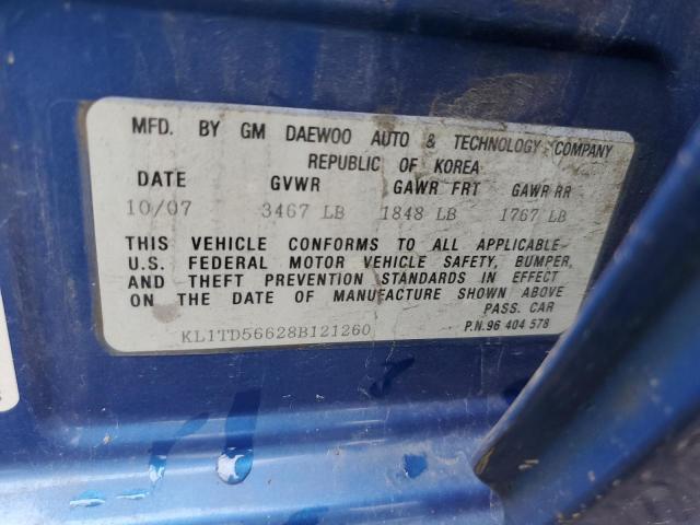 KL1TD56628B121260 - 2008 CHEVROLET AVEO BASE BLUE photo 13