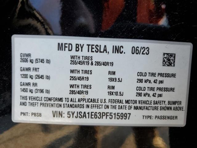 5YJSA1E63PF515997 - 2023 TESLA MODEL S 黑色 照片 12