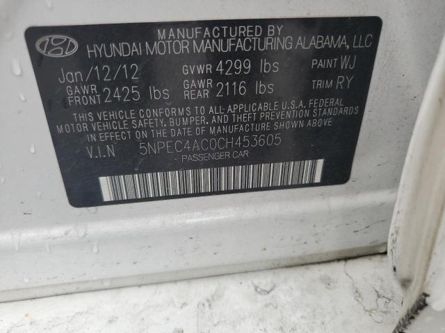 5NPEC4AC0CH453605 - 2012 HYUNDAI SONATA SE WHITE photo 12