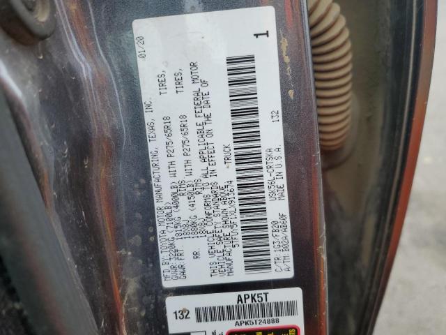 5TFUY5F1XLX913674 - 2020 TOYOTA TUNDRA DOUBLE CAB SR/SR5 GRAY photo 12