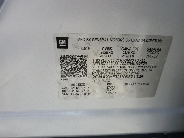 2GNAXHEV1K6271346 - 2019 CHEVROLET EQUINOX LS SILVER photo 13