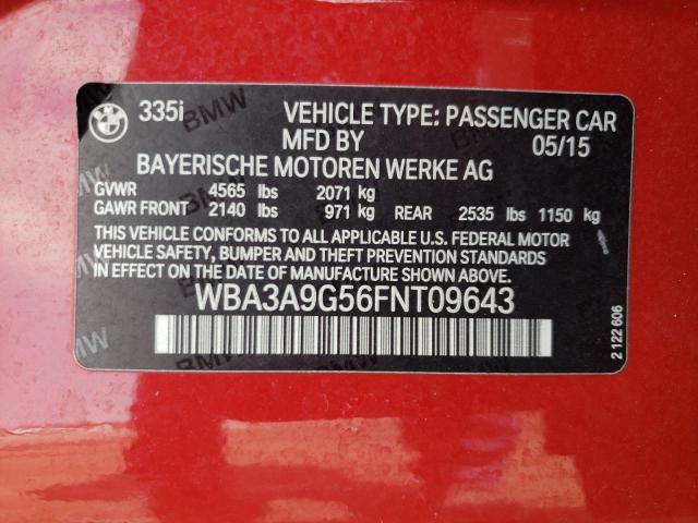 WBA3A9G56FNT09643 - 2015 BMW 335 I RED photo 13