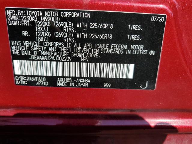 JTEAAAAH2MJ002209 - 2021 TOYOTA VENZA LE RED photo 13