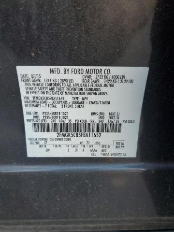 2FMGK5C85FBA11652 - 2015 FORD FLEX SEL CHARCOAL photo 14