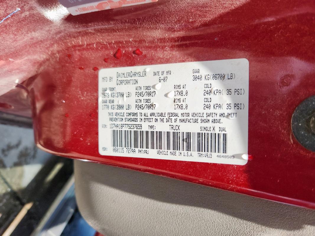 1D7HA18P77S237659 - 2007 DODGE RAM 1500 ST RED photo 12