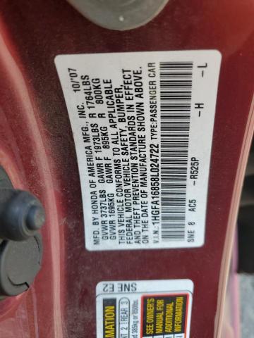 1HGFA16858L024722 - 2008 HONDA CIVIC EX BURGUNDY photo 12
