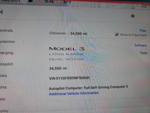 5YJ3E1EB5NF182091 - 2022 TESLA MODEL 3 BLACK photo 9