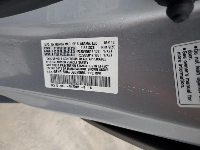 5FNRL5H67DB090694 - 2013 HONDA ODYSSEY EXL SILVER photo 13