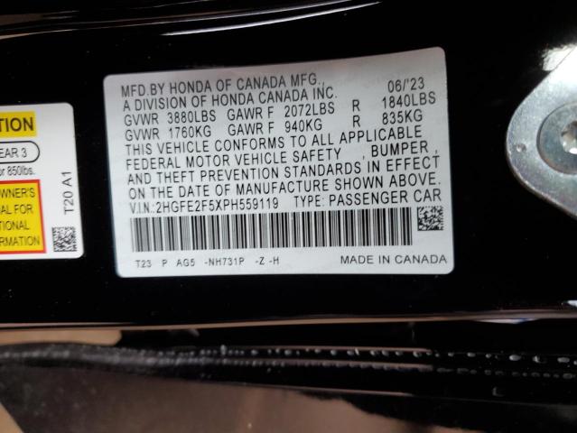 2HGFE2F5XPH559119 - 2023 HONDA CIVIC SPORT 黑色 照片 12