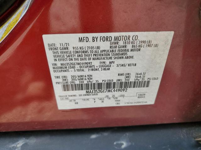 MAJ3S2GE7MC449092 - 2021 FORD ECOSPORT SE წითელი ფოტო 14