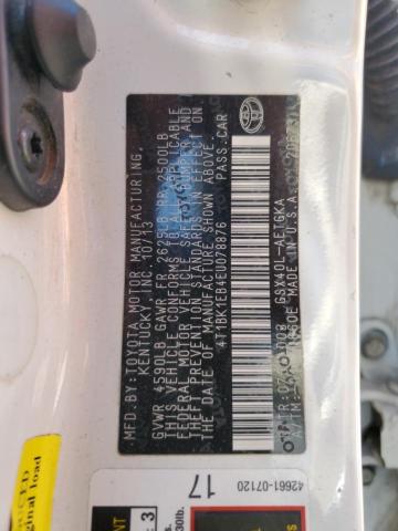 4T1BK1EB4EU078876 - 2014 TOYOTA AVALON BASE WHITE photo 12