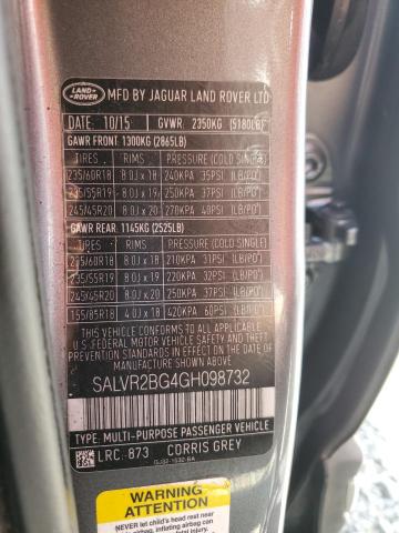 SALVR2BG4GH098732 - 2016 LAND ROVER RANGE ROVE HSE GRAY photo 13