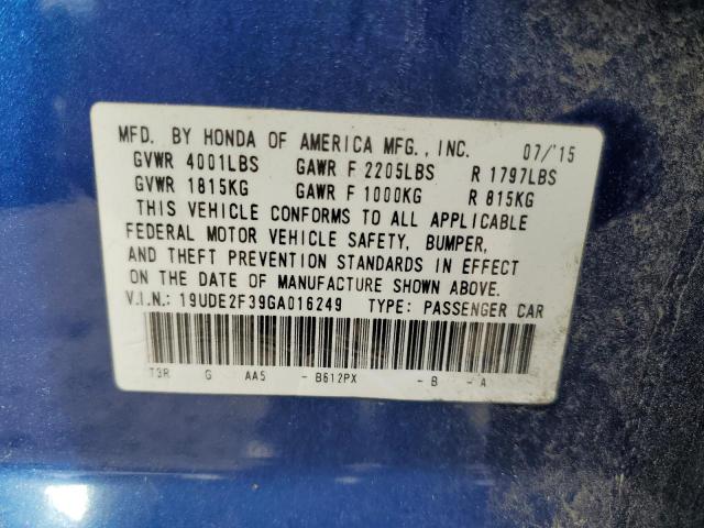 19UDE2F39GA016249 - 2016 ACURA ILX BASE WATCH PLUS BLUE photo 12