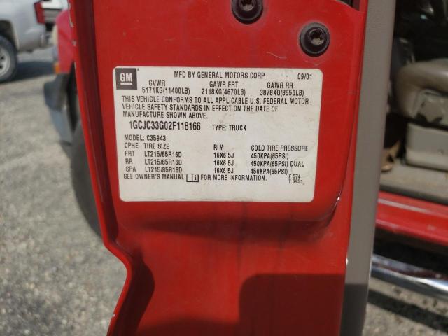 1GCJC33G02F118166 - 2002 CHEVROLET SILVERADO C3500 RED photo 12