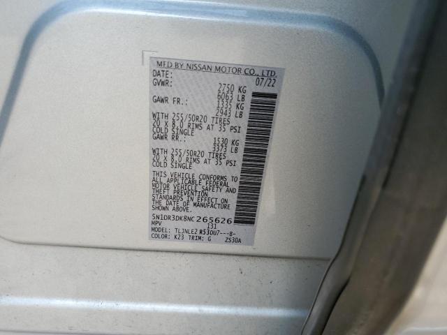 5N1DR3DK8NC265626 - 2022 NISSAN PATHFINDER PLATINUM SILVER photo 13