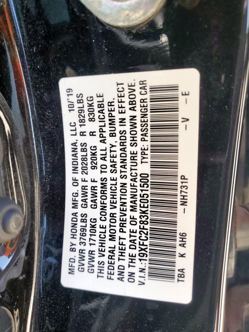 19XFC2F83KE051500 - 2019 HONDA CIVIC SPORT 黑色 照片 12