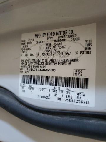 1FMEU7EE4AUA55600 - 2010 FORD EXPLORER EDDIE BAUER WHITE photo 13