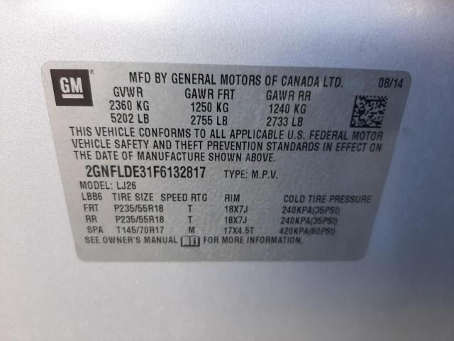 2GNFLDE31F6132817 - 2015 CHEVROLET EQUINOX LTZ SILVER photo 10