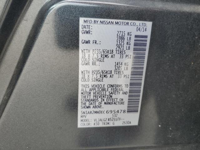 5N1AR2MN0EC695478 - 2014 NISSAN PATHFINDER S GRAY photo 13