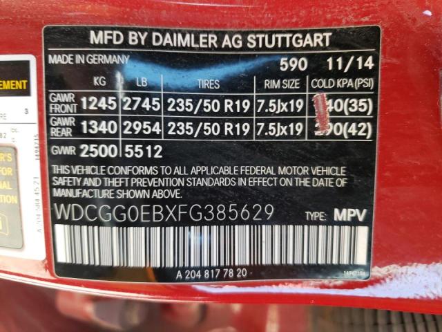 WDCGG0EBXFG385629 - 2015 MERCEDES-BENZ GLK 250 BLUETEC RED photo 13